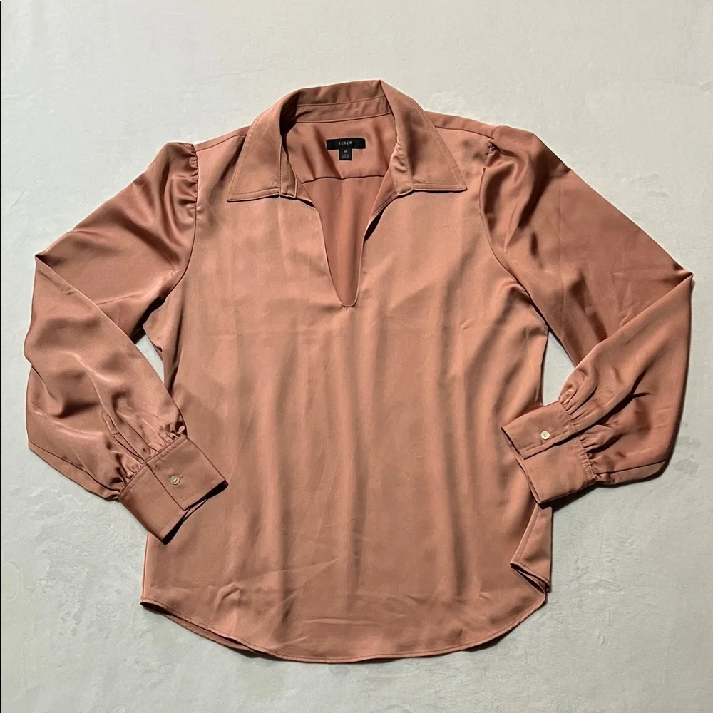 J. Crew Collared Satin Pop over Long-Sleeve elegant minimalist work top edgy